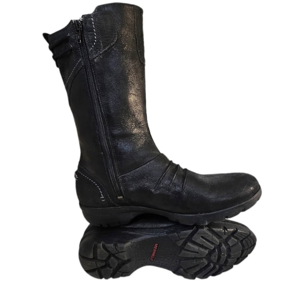 Merrell Boots Vera Mid Black Boots Combat SZ 9 Side Zip Pleated striped lining - Picture 5 of 11
